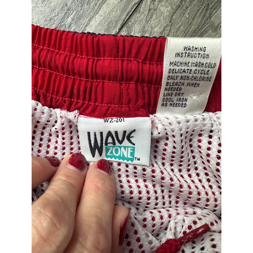 Vintage Wave Zone Swim Trunks Mens XL Red Navy Colorblock Nylon Shorts NWT 0363 - Picture 2 of 8